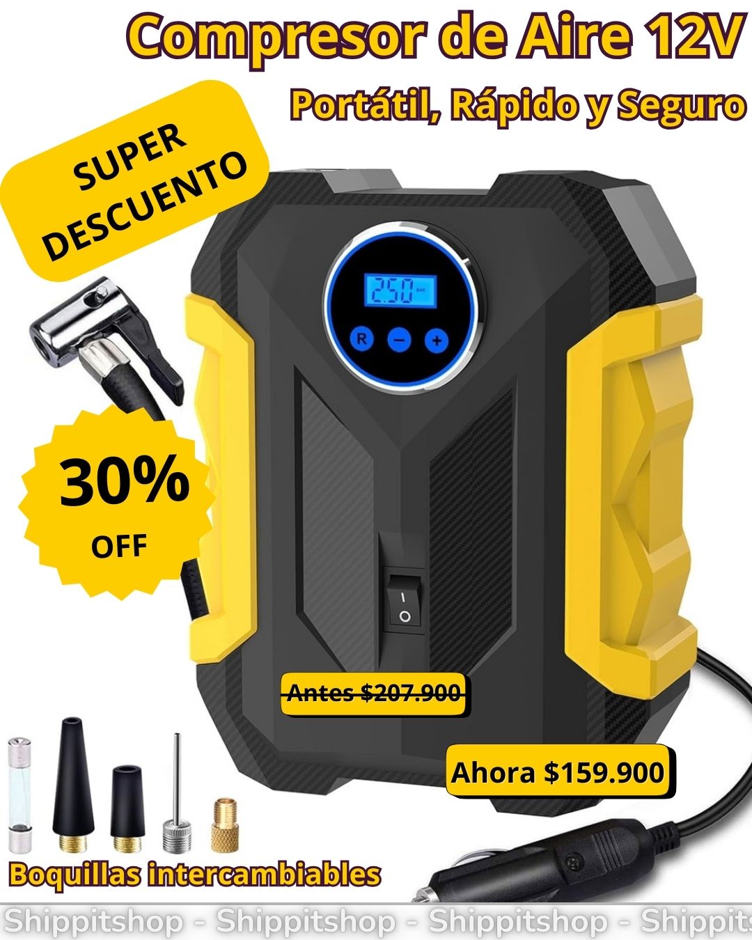Compresor de Aire 12V | Portátil, Rápido y Seguro con Pantalla LED